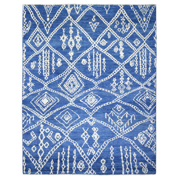 Blue Boujaad Moroccan Berber Pure Wool Hand Knotted Oversized Rug, 12'2"x15'2"