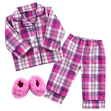 Flannel Pajama & Slippers Set for 18'' Dolls
