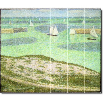 Georges Seurat Waterfront Painting Ceramic Tile Mural #196, 48"x40"