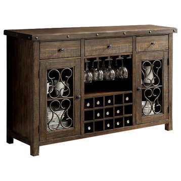 Wooden Server With Wine Holder, Brown
