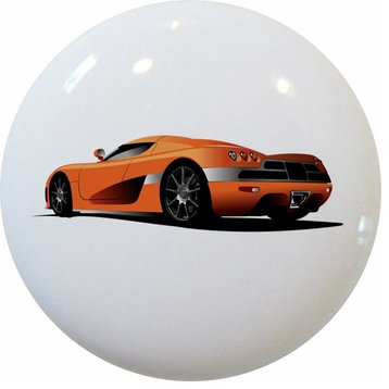 Orange Sports Car Ceramic Cabinet Drawer Knob