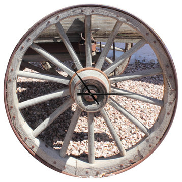 Spanish Cottage Carriage Wheel Oversized Farmhouse Metal Clock, 23x23