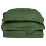 Blue Nile Mills - Striped 400-Thread Duvet Cover Set, Long-Staple Cotton, Twin, Hunter Green - Features: