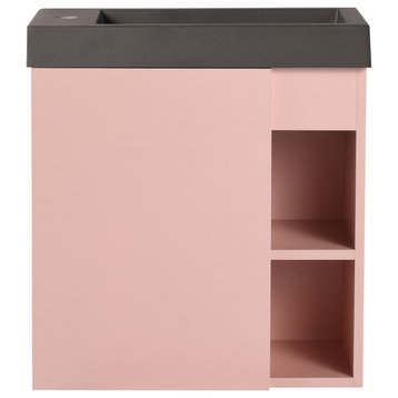20" Wall-Mounted Bath Vanity Set, Pink, Black Integrated Resin Sink