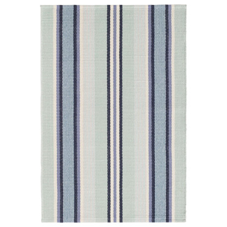 Dash & Albert Barbados Stripe Handwoven Cotton Rug, Blue, Runner-2'6" x 12'