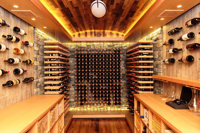 Inspiration for a transitional medium tone wood floor wine cellar remodel in Boston