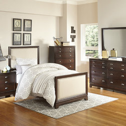 1810T-1 4PC COUNTRY WARM CHERRY WOOD KID TWIN BEDROOM SET LINEN FABRIC - Kids Bedroom Furniture Sets