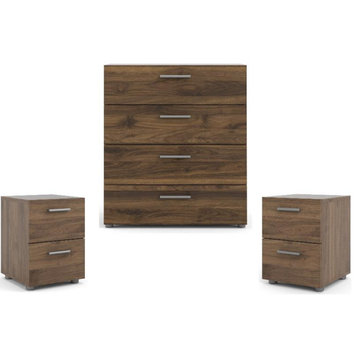 Home Square 3 Piece Bedroom Set with 4 Drawer Chest and 2 Nightstands in Walnut
