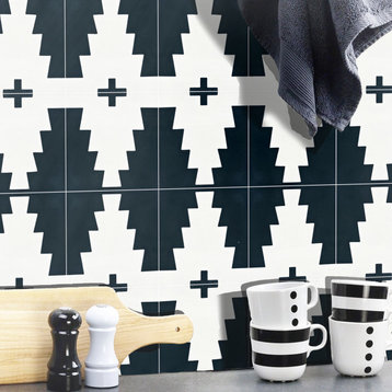 Moroccan Handmade Cement Tiles 8"x8" Navy Blue, White, Encaustic Tile,Set Of 12.