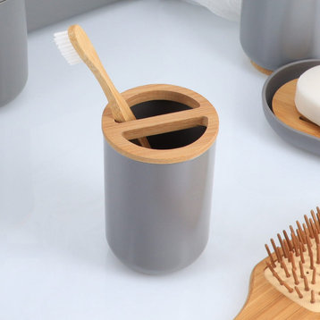 Gray PADANG Toothbrush Holder & Toothpaste Holder with Bamboo Top