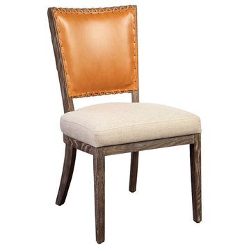 Lina Leather and Linen Chair Set of 2