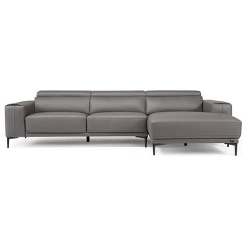 Rousso Slate Leather Sectional With Ratcheting Headrests, Right Chaise