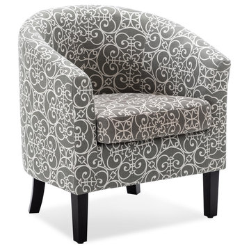 Modern Club Chair Barrel Design, Grey & Beige