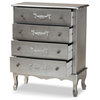Classic Traditional Silver Finished Wood 4-Drawer Storage  Cabinet