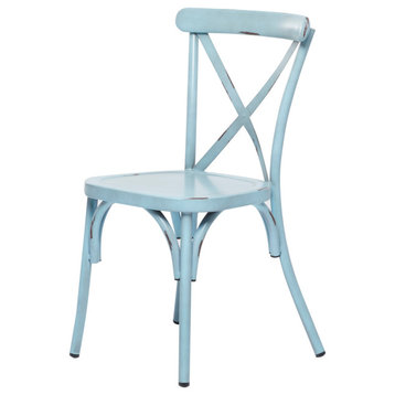 Set of 2 Metal Farmhouse Outdoor Dining Chair, Light Blue