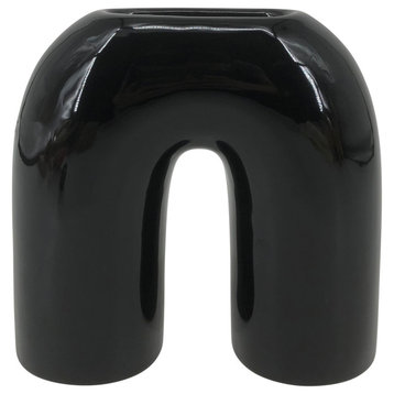 Ceramic 8" Horseshoe Vase, Black