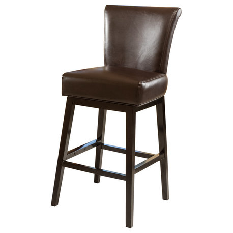 GDF Studio Madoc Brown Leather Swivel Barstool