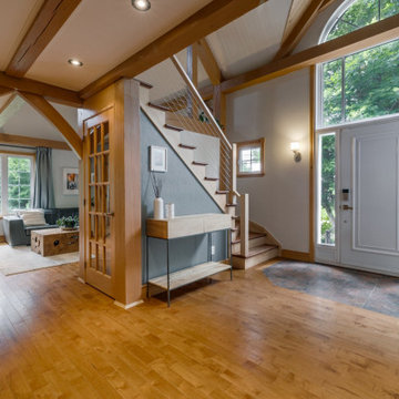 White timber post cable railing project in Greater Montreal, Quebec