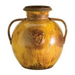 Vietri Rustic Garden Medium Amber Handled Emblem Vase - Vases