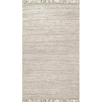 nuLOOM Hand Woven Ornate Felted Wool Dhurrie Dh01 Rug, Silver, 5'x8'