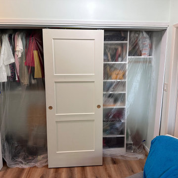 3 Panel /3 Track Top Hung Solid Core Bypass Closet Doors Installed Molded Design