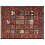Bareens Designer Rugs - Bohemien Ziegler Roseanne Blue Rust Hand-Knotted Wool Rug - 8'2'' x 9'9'' - Enhance the ambiance of your home with this magnificent Persian-influenced Turkish hand-knotted rug made by skilled artisans capable of creating the most exceptional vegetable dyes and hand-spun wool. This exquisite handmade rug is a one-of-a-kind Peshawar Kafkaz, otherwise identified as Chobi, Chobi Peshawar, Oushak, or Ziegler rug. These handmade rugs are crafted in Pakistan utilizing superior-quality wool imported from Australia, New Zealand, and Korea in two types of weaves: the Persian weave and the Mori weave. This rug is meticulously crafted by hand using the finest natural vegetable dyes extracted from local plants. The artisans use a blend of hand-spun local and fine merino wool, resulting in a rug with a compelling texture, higher lanolin content, and longer staple. The artisans occasionally incorporate natural or artificial silk into the pile to enhance specific motifs. The finished product is an awe-inspiring execution of flawless design and an understated palette that exudes elegance.