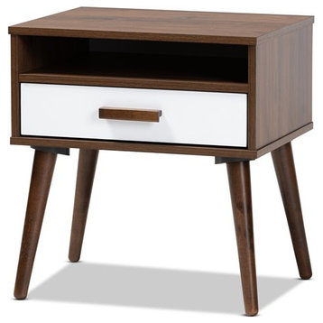 Baxton Studio Quinn White and Brown Finished 1-Drawer Wood End Table