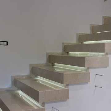 Crema Marfil Marble Staircase Architecture With LED Light