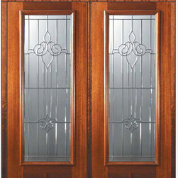 Pre-hung Double Door 80 Wood Mahogany Arlington Full Lite Glass - Front Doors
