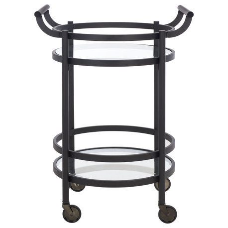 Safavieh Sienna 2 Tier Round Bar Cart, Matte Black, 23.8"x19.9"x34"