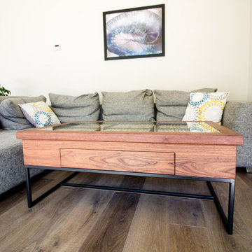 REAS WALNUT, CORK AND STEEL COFFEE TABLE