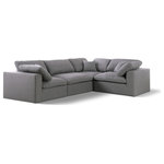 Meridian Furniture - Serene Linen Textured Fabric Deluxe Comfort 4-Piece L-Shaped Sectional, Gray - There's lots to love about the Serene linen textured deluxe cloud-like comfort modular collection, and this piece is not an exception. The soft Gray linen textured fabric is cozy and sleek to the touch while the overstuffed down/feather cushions provide gentle support so you can relax and unwind like a VIP. Customize your seating with this modular set by adding the pieces you like most. Latches under each piece make it easy to snap them into position for a look that's modern yet welcoming.