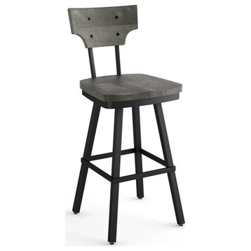 Amisco Ferguson Swivel Counter and Bar Stool, Grey Distressed Wood / Black Metal, Counter Height