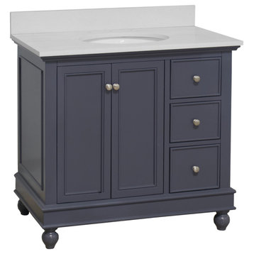 Bella 36" Bathroom Vanity, Marine Gray, Quartz