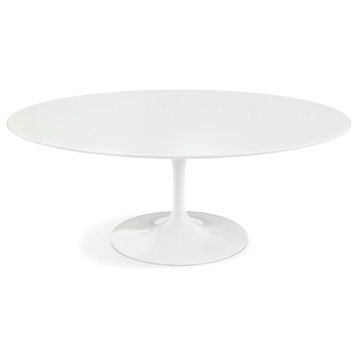 Saarinen Oval Dining Table White Laminate Top, Glossy White Base, 33" X 63"