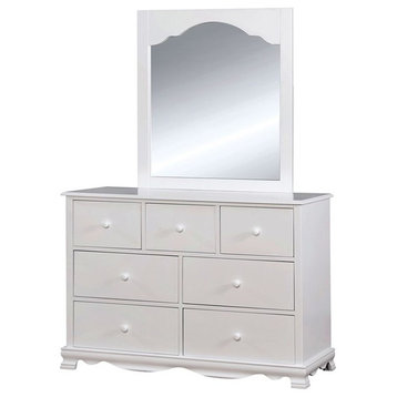 Furniture of America Poppy 2-Piece Wood 7-Drawer Dresser and Mirror in White