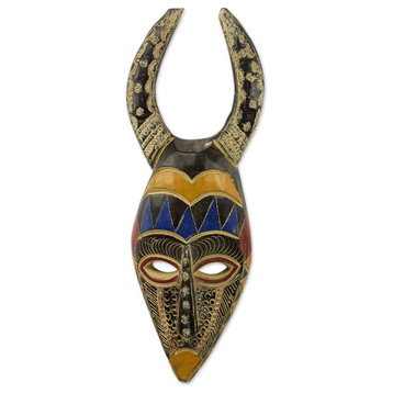 Horns of Power African Wood Mask, Ghana