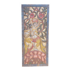 Consigned Vintage Krishna Carving Barn Door Panel Fluting KRISHNA Door Panel
