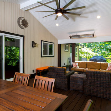 Design Builders motorized screened porch with cable railings in Bethesda, Montgo