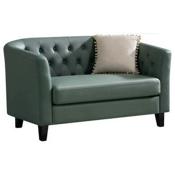 Modern Loveseat, Faux Leather Seat & Curved Button Tufted Backrest, Light Green