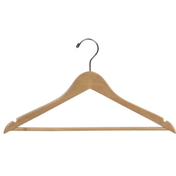 Flat Wooden Top Hanger With Notches, Natural Finish, Suit Hanger