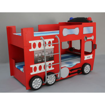 Fire Truck Kids Bunk Bed, Red