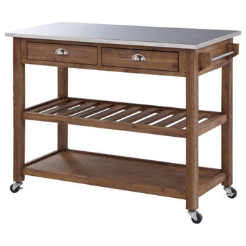 Boraam Sonoma Kitchen Cart with Stainless Steel Top in Barnwood Wire-Brush