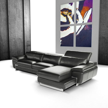 Oregon I Black Italian Leather Sectional Sofa