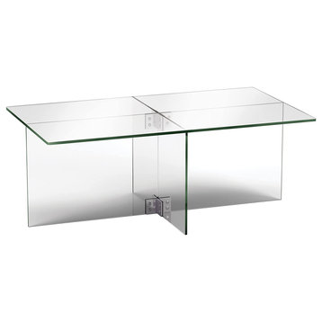 Modern Coffee Table, Tempered Glass Construction With Rectangular Top, Clear