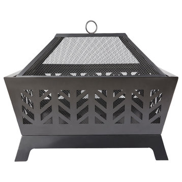 Square Iron Outdoor Fire Pit with Spark Screen