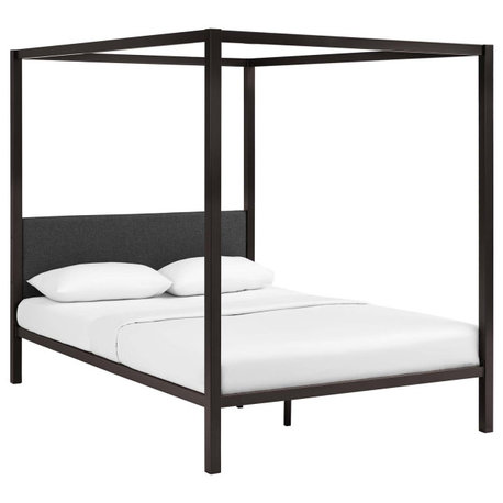 Raina Queen Canopy Steel Bed Frame, Brown/Gray
