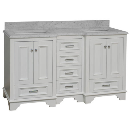 Nantucket 60" Bath Vanity, White, Carrara Marble, Double Vanity