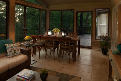 Inspiration for a mid-sized transitional sunroom in Other with porcelain floors and a standard ceiling.