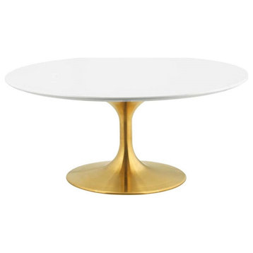 Pemberly Row  36"" Round Pedestal Accent Coffee Table in Gold and White